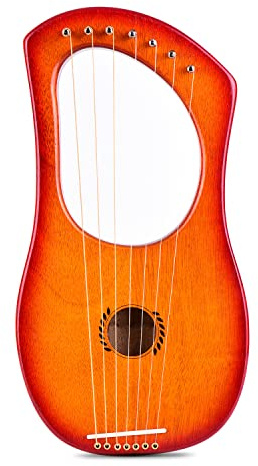 MAHWTF Arpa de lira para principiantes, arpa de lira de 7 cuerdas, instrumento de cuerda de madera con bolsa de transporte, juego de cuerdas extra, llave de afinación, paño de limpieza, 2 púas