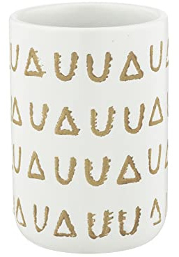 Wenko Bicchiere Portaspazzolini Avila per Conservare Accessori Cosmetici O per L’Igiene Dentale, in Ceramica di Qualità con Motivo Decorativo, Disegnato a Mano, (L/P X A): Ø 7,5 X 11 Cm, Crema/Marrone