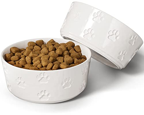 Ceramic Dog Bowl Set of 2 w/ Anti-Skid Base 6.5W x 2.5H, 3.8 Cup Capacity