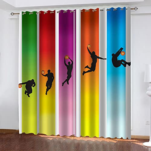 Tende Camera Da Letto Moderna Oscuranti 3D Giocatore Di Basket Astratto 2 Pezzi 140X160Cm Tenda Oscurante Finestra Per Interni Soggiorno Cucina Termica Isolante Tende Cameretta Bambini Con Occhiell