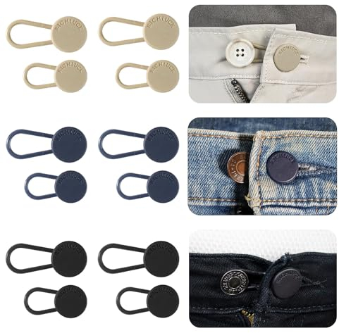 12 Stück Knopfverlängerungen für Jeans, Hosen-Taillenknopfverlängerung für Damen und Herren, 3 Farben, Hosenbund-Erweiterung, RichLuck Sofort-Jeans-Taillenverlängerung, 3,6 - 4,6 cm