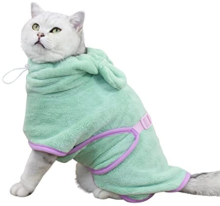 BT Bear Hundebademantel, super saugfähig, schnell trocknend, Mikrofaser-Mantel, Kapuzenbadetuch für Welpen, kleine Hunde, Katzen (S, grün)