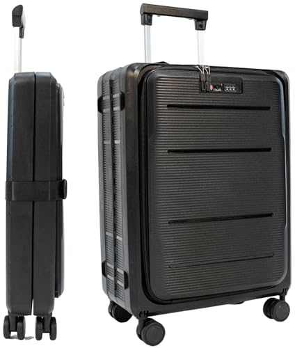 Vibeful Faltbarer Handgepäck Koffer & Trolley mit 4 Rollen (55x40x23cm, schwarz) - Hartschalen Rollkoffer mit Laptopfach - Collapsible & Foldable Carry On Luggage - klein & leicht Handgepäckkoffer