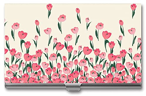 Niapessel Visitenkartenhalter, rosa Blumendruck, schmal, tragbar, Metall, Visitenkartenetui für Damen und Herren, 9,4 x 5,6 x 0,8 cm, pink floral, Modern