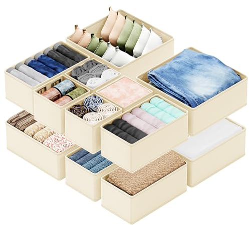 SpaceAid Organizer for clothes drawers, 12 drawers for chest of drawers, organizer for children's room, organization of wardrobe and storage of clothes, children's clothes, underwear, socks (beige)