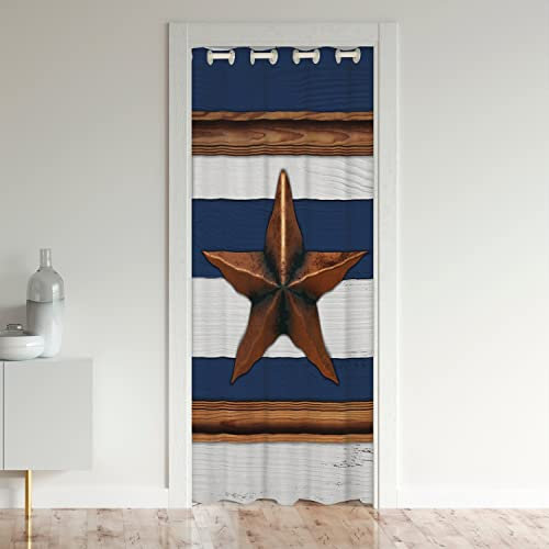 richhome Blauer weißer Streifen Tür Vorhang,Retro Western Star Vorhang 1 Panel,132x203,Geometrie Muster Tür Drape für Trennwand Schattierung,Bauernhaus Stil Schrank Vorhang