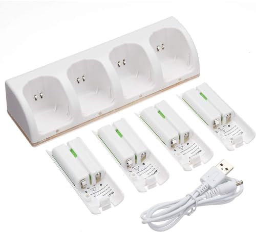 ZGYDNM Cargador Base Blanca for Mando de Wii + 4 x Pilas Recargables