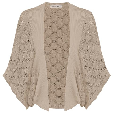 GRACE KARIN Cardigan Femme Ete Ouvert Pull Gilet Châle Manche Courte Lisse et Décontracté Abricot -3 M