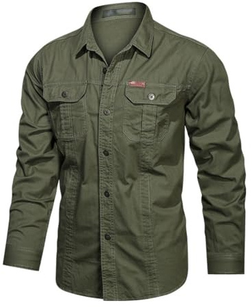 seiveini Camisa de Exterior para Hombres Manga Larga Transpirable de Secado Rápido Outdoor Blusa Camisas para Senderismo, Pesca, Trekking Camisa Funcional para Hombre Vintage A Ejercito Verde 4XL