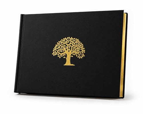 Tree of Life Condolence Book for Funeral Services – Memorial Guest Book with 96 Pages, Silver Gilt Edges, Keepsake Pocket for Condolence Cards & Letters, Hardcover, 218 x 160mm