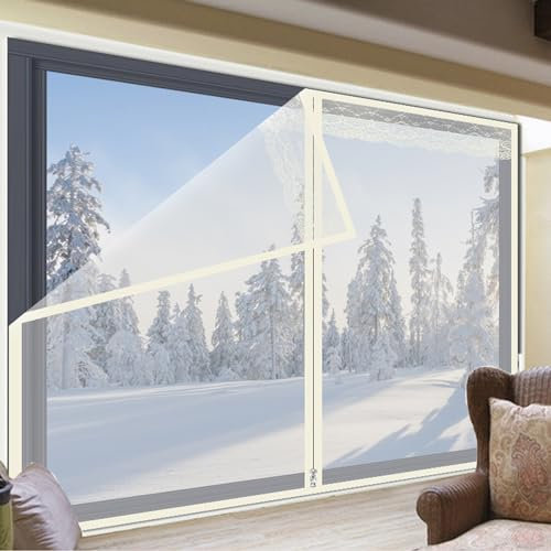 Transparent Fenster Isolierfolie Thermofolie Gegen Kälte Kälteschutzfolie Thermo Vorhang Selbstklebend Fensterisolierfolie für Winter (155x200cm)