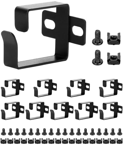 QWORK® 10 piezas soportes para gestión de cables, gestión de cables, con tornillos de instalación, 5.4 cm x 6 cm x 4.4 cm, para gabinete de red y servidor de 19 pulgadas