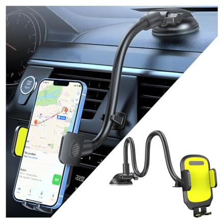 JNNJ Auto Windschutzscheibe Telefonhalterung, Universal Auto Saugnapf Armaturenbrett Handyhalterung, Handyhalterung Auto Mit Langem Schwanenhals, Für LKW Van(Gelb)
