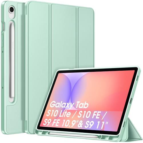 Fintie Funda para Samsung Galaxy Tab S10 Lite/S10 FE/S9 FE 10.9/Tab S9 11 | Soporte para S Pen, Delgada Ligera Carcasa Trasera de Suave TPU con Auto Auto-Reposo/Activación, Verde Claro
