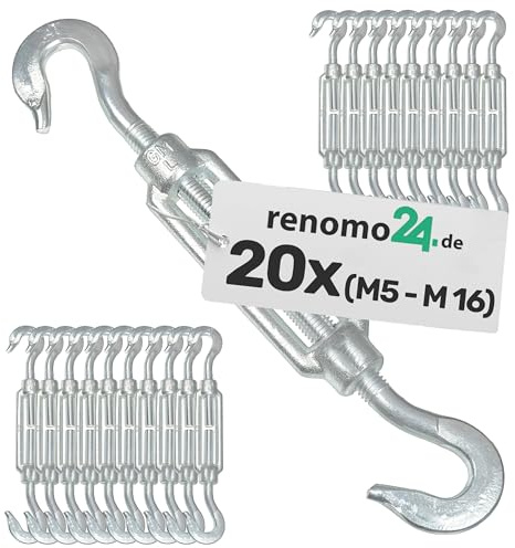 Renomo24-20x Spannschloss M5 Haken-Haken aus Stahl galvanisch verzinkt nach PN-EN 1993-1-11