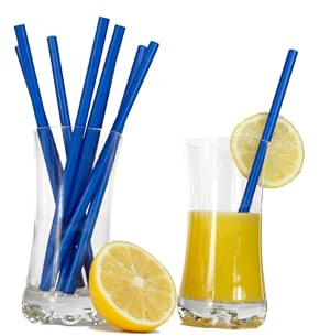 Bunte Papierstrohhalme - Hochwertiger& stabiler Papiertrinkhalm 100% biologisch abbaubar, Blau, Ø 10 mm, 210 mm [100 Stück]