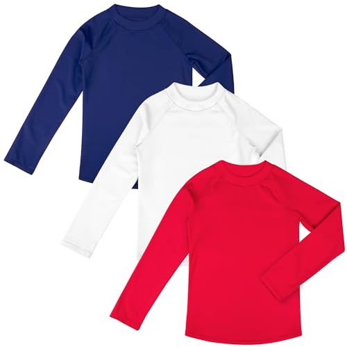 BIG ELEPHANT 3 Stück Kinder Rash Guard Schwimmshirt UPF 50+ Langarm Schwimmbekleidung Sonnenschutz für Jungen und Mädchen