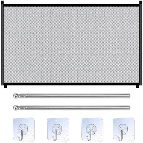 Barandilla para Mascotas y Cachorros, 110x78cm Columna Telescópica de Acero Inoxidable Con Gancho de Goma 4, para Seguridad de Mascotas y Bebés (Negro)
