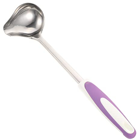 LABRIMP Stainless Steel Sauce Spoon with Spout Non-Slip Gravy Ladle Purple Soup Spoon for Kitchen Cooking Utensils for Serving and Drizzling