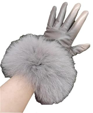 Damen-Lederhandschuhe mit warmen Winter-Lederhandschuhen, lässiger Handwärmer für Damen, grau, One size