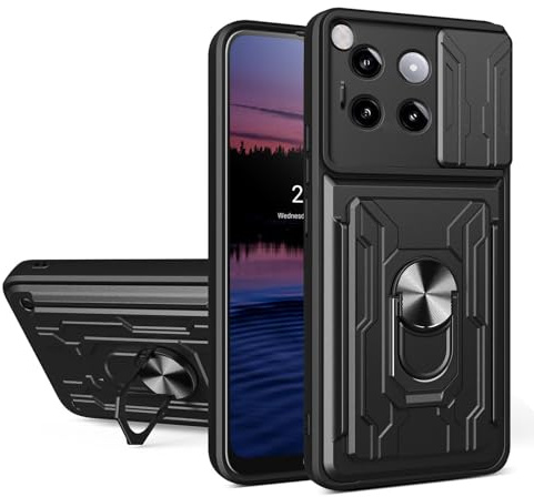ILING Portefeuille Coque pour OnePlus 12 5G, Très Mince Mate Antichoc PC Housse Silicone Étui avec Fentes pour Cartes, Support pour Bague, Caméra Couvercle (Noir)