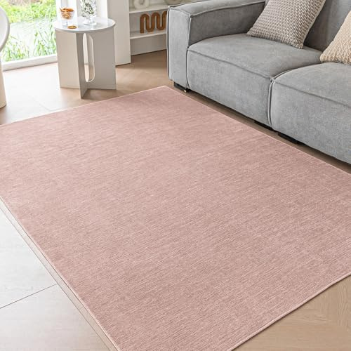 Ceneco 80x120cm Bettvorleger Rosa rutschfest Teppich für Schlafzimmer | Kurzflor, 5mm Dicke, Dünner Teppich, für Wohnzimmer, Eingangsbereich, Küche, Esszimmer