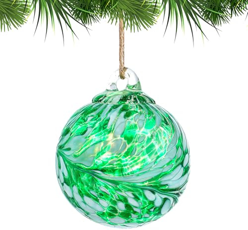 Hand Blown Glass Christmas Ball Ornaments for Tree | Glass Gazing Balls for Garden Hanging, 2.3 Friendship Balls for Christmas Gift Xmas Tree Decoration (Green - A)