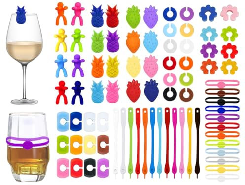 Abiyou 80 Pièces Marque Verre et Vin, Marqueurs de Silicone Colorés pour Verres de Champagne et Cocktails