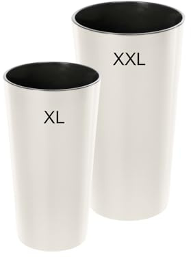 MELTOM Blumenkübel 2er Set Rund Ø 29+40 cm Creme Hochglanz mit Einsatz | Gefäße 28,4+76 L, Innentöpfe 12,5+29,5 L herausnehmbar · Höhen 57 / 75 cm · Innen & Außen · ohne Abflussloch