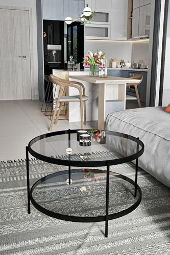 Hanah Home Stylish Coffee Table, 73 cm x 45 cm x 73 cm | 100% Tempered Glass Top, 4 mm | Sturdy Metal Frame, 16x16 mm Legs | Elegant Transparent Design for Modern Living Spaces