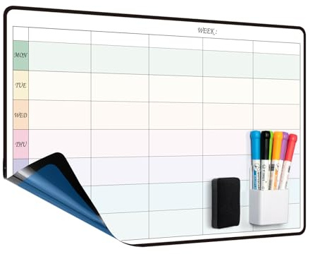 MCCORL Family Planner 5 Columns,Dry Wipe Weekly Planner Whiteboard for Fridge and Wall,Self Adhesive (Stick on Any Smooth Surface) Perfect as Family Chores Chart,Reminder and Memo Board