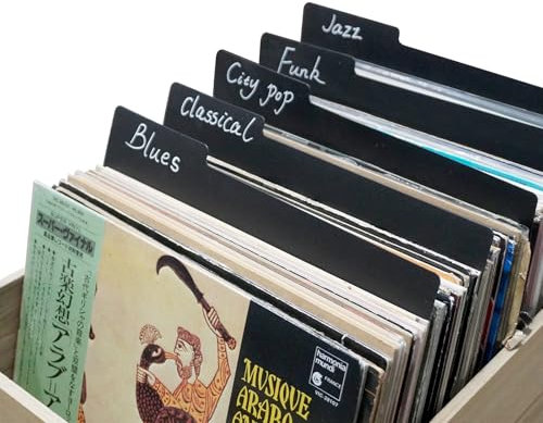 sdroceRyaM 10 divisores de discos de vinilo de 12.9 pulgadas con pestaña de categoría negra, separadores de plástico de doble cara, guías de discos de vinilo para LP, clasificación y almacenamiento de