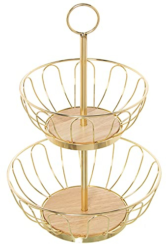 FRUTERO DOBLE METAL DORADO (REQUIERE MONTAJE) °28X42CM,FRUT°28X10CM+°22X8CM
