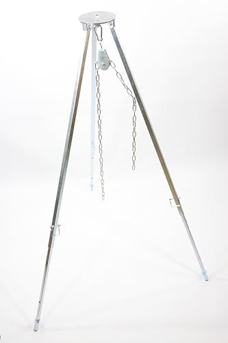 Dreibein massiv 1,70m Silber/verzinkt für Schwenkgrill, Kettenhöhenverstellung aus Edelstahl/Stahl Antirutschschutz