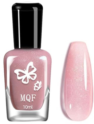 Glitter Nail Polish, 10ML Nude Pink Shimmer Nail Polish, Breathable Vegan Nude French Glitter Nail Varnish Non-toxic Healthy Quick Dry Nail Paint Gel for Women Girls DIY Manicure at Home