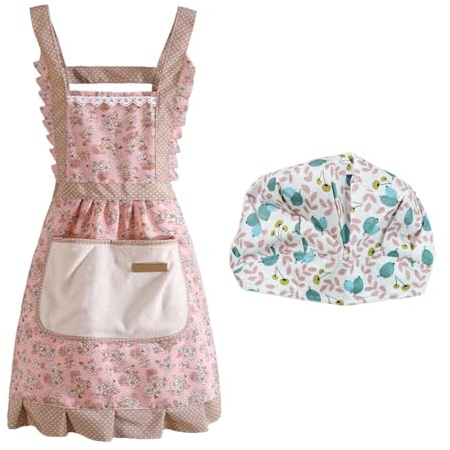 SLEEKEE Delantal Antigrasa con Estampado de Flores y Capucha para Mujer