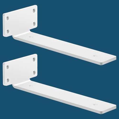 MLOQI 2 Piezas Escuadras para Estanterias, Soportes para Estantes, Escuadras Metalicas de L, Grueso de 5 mm con Tornillos Capacidad de Carga 50 kg (Blanca 30 cm)