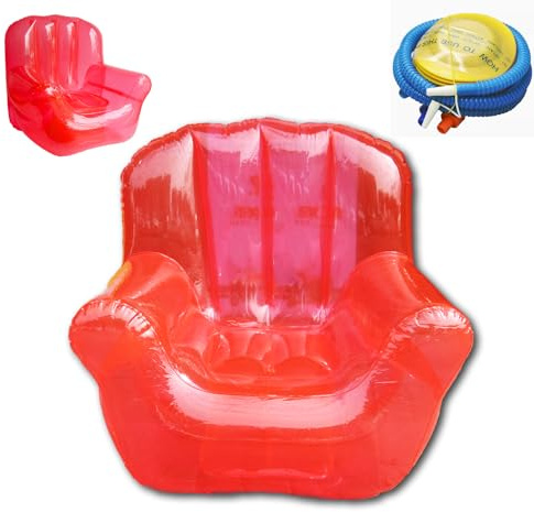 Baiao Clear Inflatable Chair Sofa for Indoor Bedroom Outdoor Camping Garden Use, Transparent Blow Up Air Sofa Couch with Air Pump(Clear Red)
