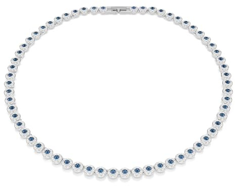 Swarovski Una Angelic Collana Tennis, Gioiello con Pavé di Cristalli Blu, Pietre Preziose a Taglio Round, Chiusura a Scomparsa con Extender, Placcatura in Tonalità Rodio, 38-40 cm, 0,6 cm