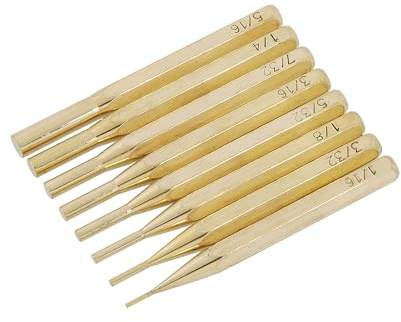 Neilsen CT1790-8pc Brass Pin Punch Set with Sizes 1/16in to 5/16in for Metalworking and Mechanical Applications