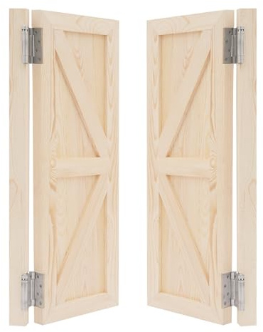 Schwingtüren-Paar, Lamellentür aus Kiefernholz, 70 * 90cm, Saloontüren Komplett-Set, Automatischem Türrücklauf, Bartüren, Scharniertüren, Massivholz Schwingtüren für Cafés Bars Terrassen (Holz)
