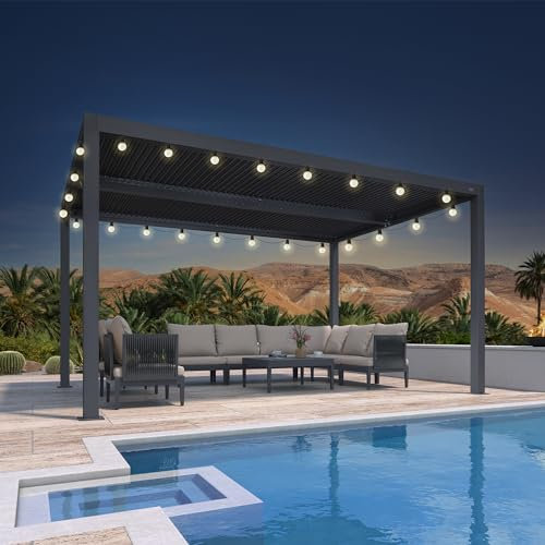 Pergola bioclimatica con luci a LED 4,24 x 3 m, doghe regolabili in alluminio, 12,72 m², tenda da giardino per esterni, colore grigio