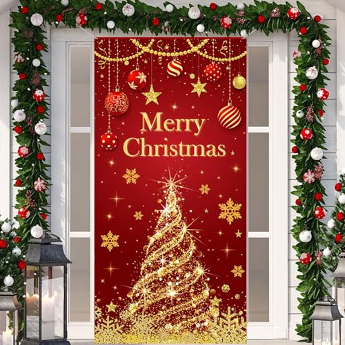 LUYANFX Weihnachtsdeko Tür Abdeckung Weihnachten Tür Hängen Banner Dekoration Weihnachten Hintergrund Banner für Indoor Outdoor Winter Weihnachtsfeier Deko (B)