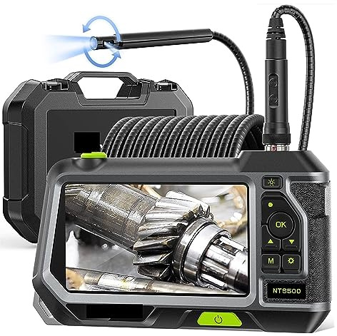 Telecamera Ispezione Tubi Fotocamera for endoscopio a doppia lente con boroscopio schermo IPS da 5 pollici sonda di rotazione meccanica a 360 ° HD 1080P