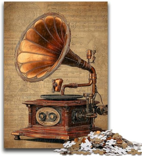 Puzzles 1000 Pieces for Adults Retro Gramophone 1000 Pieces for Adults,Learning Educational Toys Family Games Unique Birthday And Gifts (75x50cm)