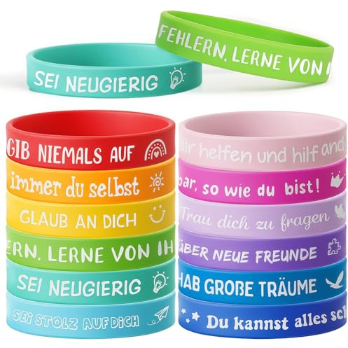 MOPQMKT Braccialetto motivazionale da 36 pezzi, Braccialetti Motivazionali Per Bambini In Tedesco, Bracciali Colorati Bambini, adatti a studenti, bambinis,adolescenti e colleghi, regalo di addio