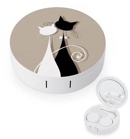 fkgvwo Contact Lens Case Black White Cat Contact Lens Box Travel Kit Portable for Travel & Home