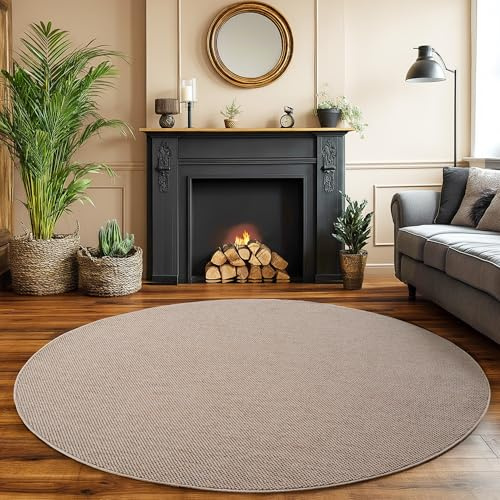 SIMPEX Teppich Rund 80 cm Beige Einfarbig Bouclé Schlingenflor Skandi Stil Modern Weich Strapazierfähig Pflegeleicht runder Teppich für Wohnzimmer Beistelltisch Schlafzimmer