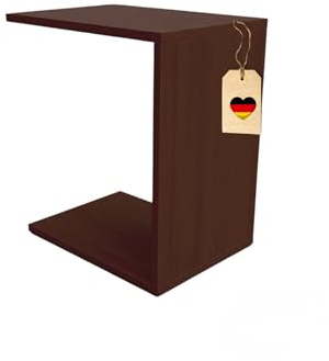 PEGSEN Beistelltisch C-Form aus Echtholz in Nussoptik 45×30×50 cm – Moderner Couchtisch klein für Sofa & Couch | C Tisch | Schmaler Ablagetisch ohne Rollen | Kleiner Tisch für Wohnzimmer & Balkon