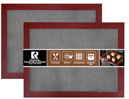 KitchenRaku Rektangulär bakmatta av silikon, non-stick-beläggning silikon bakmatta permanent bakfolie återanvändbar bakfolie silikonmatta BPA-fri (2, 2 x 30 x 40 cm)
